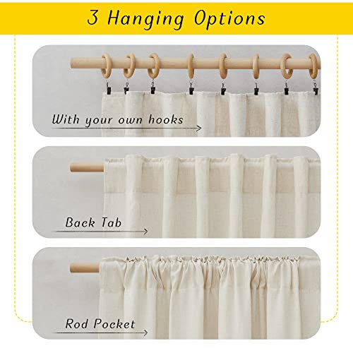 NICETOWN Natural Linen Curtains & Drapes 63 inch Length 2 Panels for Bedroom, Rustic Rod Pocket & Back Tab Semi Sheer Privacy Added Window Curtains Light Filtering for Farmhouse, 55" W x 63" L - color: Natural, size: 55"W x 63"L (Pack of 2)