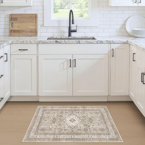 cotiled 2x3 Area Rug for Living Room, Washable, Traditional, Beige - color: Beige, size: 2' x 3' (Rectangular)