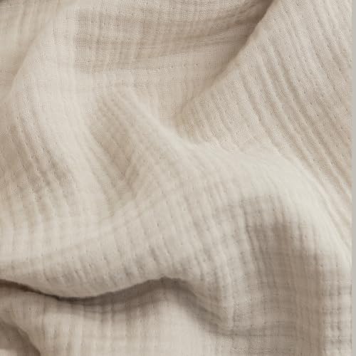 FOSSA Muslin Blanket 4-Layer 100% Cotton Gauze Blanket with Fringe 104"x90" - color: Beige, size: King (104" × 90")