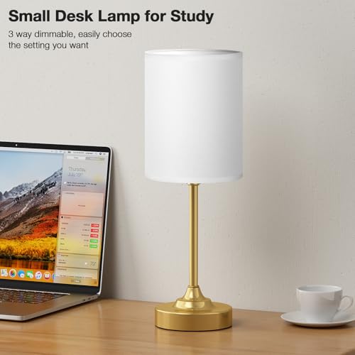 Fenmzee Gold Bedside Lamp for Bedroom - 3-Way Dimmable Touch Table Lamp - color: White Shade-Gold Base, size: 14"