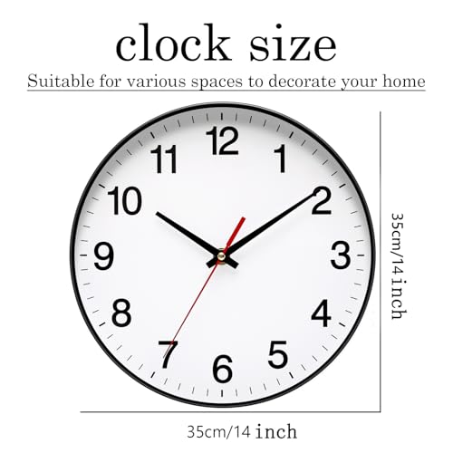 Spinaround Wall Clock, Modern Wall Clocks Battery, Silent Non-Ticking Analog Classic for Office, Home, Bathroom, Kitchen, Bedroom, School (Black, (14 inch) - size: 14 Inch