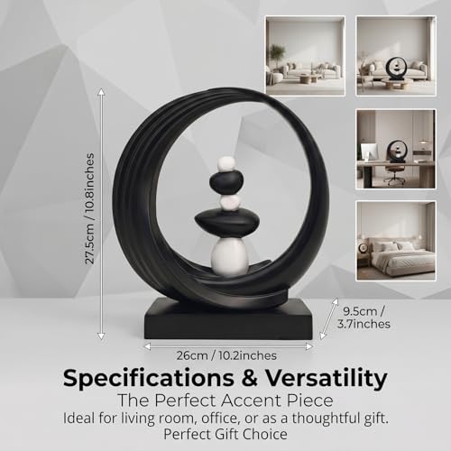 Abstract Zen Balance Sculpture, 10.4" H Modern Gold Spiral Faux Stone Stack Statue, Organic Resin Home Decor for Living Room, Bookshelf, Office, Minimalist Tabletop Art (Black) - color: Black