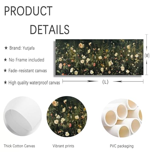 Yutjafa Extra Large Green Wildflowers Wall Art Moody Dark Floral Plant Decor painting Pictures Academia Daisy flowers Posters Canvas Prints for Bedroom Office Hallway Hotel Home Decoration No Frames - color: Flower, size: 71"L x 24"W