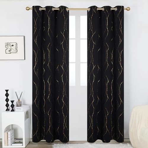 Deconovo Black Out Curtains 84 Inch Long, Curtains for Living Room Bedroom - color: Black/Dots and Line, size: 42"W x 84"L (Pack of 2)