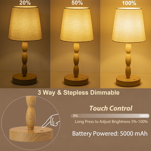 CASTLELIFE Rechargeable Cordless Table Lamp, 5000mAh Battery Powered Touch Desk Lamp, 3-Level & Stepless Dimmable Night Light, Portable Bedside Lamp for Bedroom, Outdoor, Bulb Included, Wood Grain - color: Natural Wood Grain