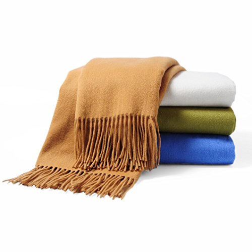 CUDDLE DREAMS Premium Cashmere Throw Blanket with Fringe (Camel) - color: Camel