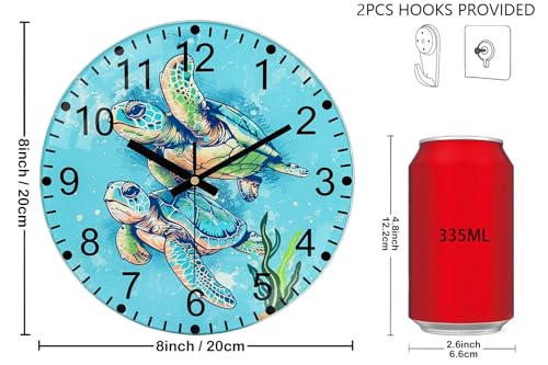 Turtle Glass Wall Clocks, 8 Inch Silent Wall Clock Non Ticking - color: Green, size: 8 Inch