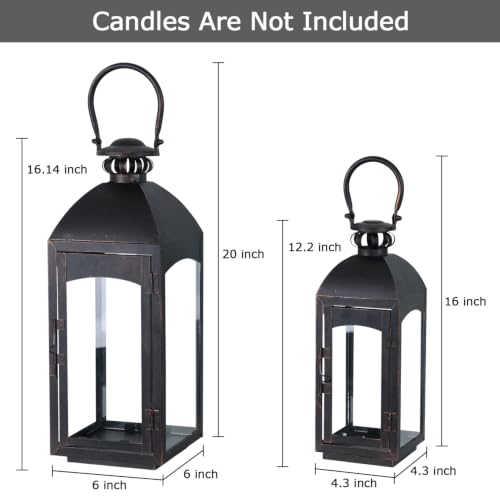 NEEDOMO Lanterns Decorative Indoor&Outdoor, 20''/16''H Set of 2 Outdoor Lanterns for Porch,Metal Frame Candle Holders Hanging Lights with Glass, Spring, Fall, Christmas - size: 20''/16''H