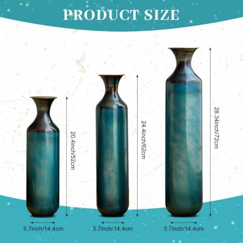 Floor Metal Decorated Vases Set of 3 for Gorgeous Home Decoration Large Glazed Metal Vases (Aqua Blue) - color: Aqua Blue