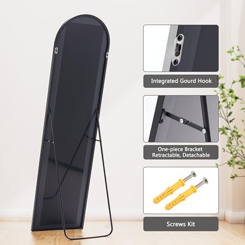 Simple Deluxe Arched Wall Mirror Full Length, 59"x16" Floor Mirror with Stand, Wall Mounted Mirror for Bedroom, Full Length Body Floor,Black
