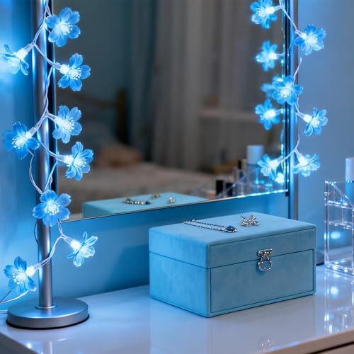 USB & Battery Lighted 10ft 30 LED Decorative Blue Fairy Flower String Light - color: Blue