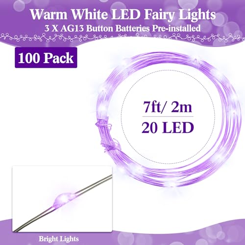 Hortsun 100 Pack Battery Operated Fairy Lights 7 ft 20 LED, Purple - color: Purple Light