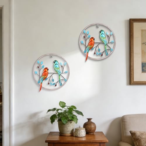 Newinhome 2 Pieces Metal Parrot Wall Art Bird Decor - color: 2 Pcs parrots