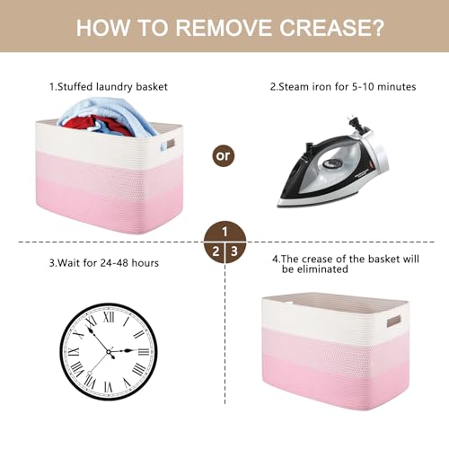 OIAHOMY 108L Extra Large Blanket Basket Dog Toy Basket Pink&White - color: Pink&White