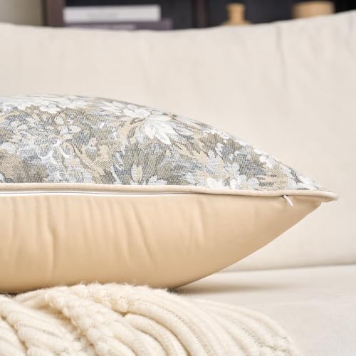 Alerfa Beige Neutral Floral Pillow Cover 12 x 20 Inch, Vintage Chenille Rectangle Couch Pillow Cover Soft Decorative Farmhouse Accent Pillowcase for Living Room Bedroom - color: Beige, size: 20" x 12" (Pack of 1)
