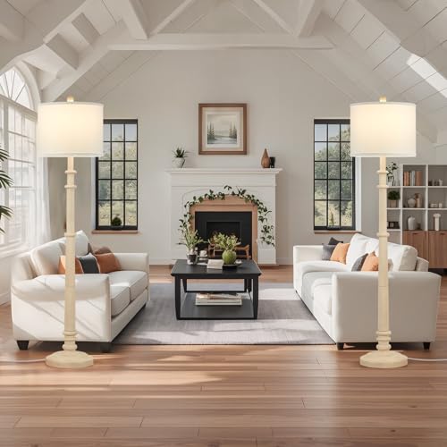 Floor Lamps for Living Room - 60" Farmhouse Floor Lamp with Adjustable Color Temperatures - Vintage Standing Lamp Reading Light with Linen Shade Rustic Tall Lamp for Bedroom Office, Oatmeal Wash - color: Oatmeal Wash