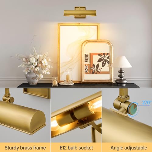 Art Picture Light,Linear Artwork Display Brass Wall Sconce - color: Gold, size: 12"-2Bulbs
