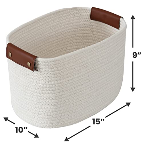 3 Pack Woven Cotton Rope Storage Basket, 15x10x9, Cream - color: Cream