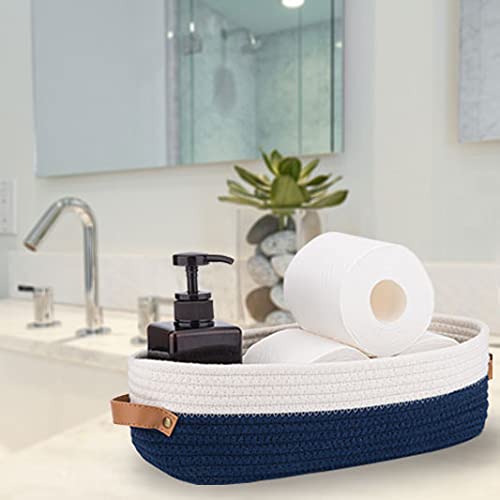 Set of 2 Toilet Basket,Woven Storage Basket for Toilet Tank Top Farmhouse Home Decor Organizing Baskets 13"x5.9"x4" Navy Stitching White - color: 2 pack Navy Stitching White