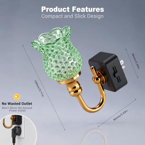 JandCase Night Light, Night Lights Plug into Wall, Glass Flower Nightlight - color: Spotted Flower-Green
