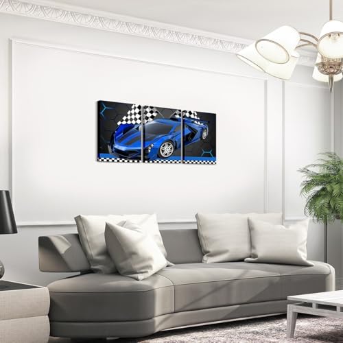 Feelyou Race Car Wall Art 12" x 16" x 3 - color: Blue White Black