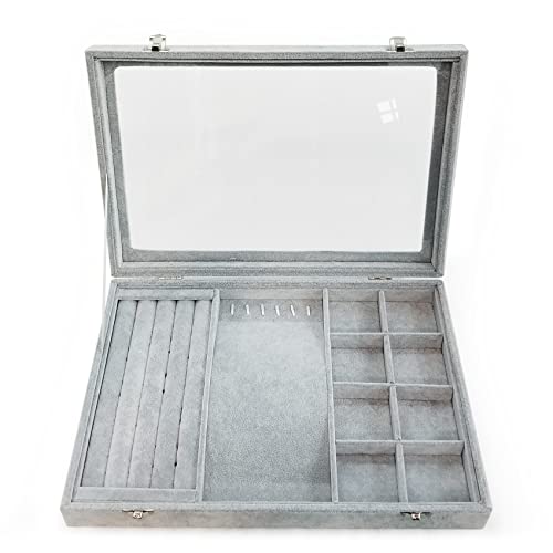 Ice Velvet Jewelry Organizer Box for Women Girlfriend Wife - color: 8 Grids & 5 Slots & 6 Necklace Hooks