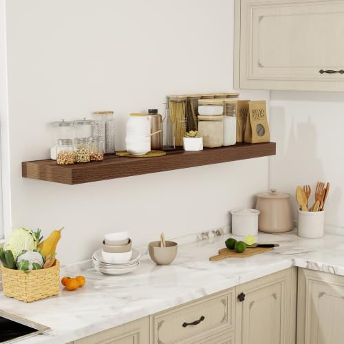 Acovy 55 Inch Floating Shelves, 12" Deep Floating Shelf Wall Mounted, 55" Wall Shelves, Rustic Deep Bookshelf, Extra Deeper & Thicker Display Shelves for Bedroom, Living Room, Set of 1 - color: Walnut, size: 12"Wx55"L-1pc