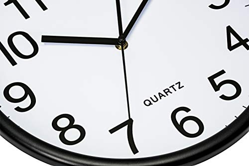Bernhard Products Black Wall Clock, Large 13-Inch Silent Non Ticking Quartz Battery Operated Round Easy to Read Classroom/Home/School/Office Clock - size: 13 Inch