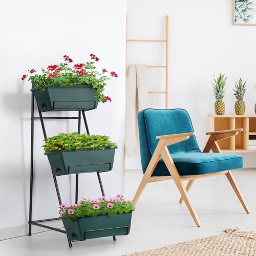 Raised Garden Bed 3 Tier Vertical Garden Planter Standing Garden Bed Planter Box Outdoor Herb Planter with Drainage Holes Removable Tray for Patio Balcony Porch Green - color: Green
