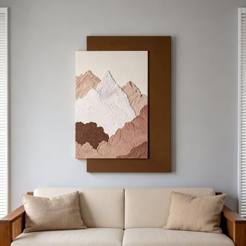 AMAATE 3D Textured Earth Tone Mountain Landscape Sandstone Framed Wall Art - color: snow mountain