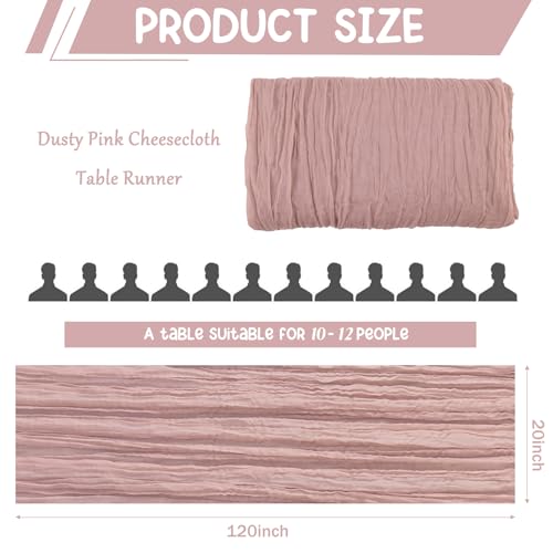 2 Pack 120 Inch Dusty Pink Cheesecloth Table Runner Boho Rustic Gauze Sheer Romantic 10 FT Long Cheese Cloth Table Runner for Bridal Baby Shower Wedding Party Birthday Holiday Home Easter Decor - color: Dusty Pink