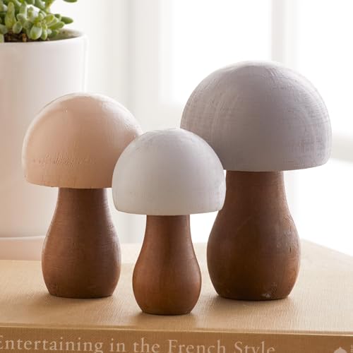 Your Heart's Content Neutral Wood Mushrooms, Set of 3 (Neutral Paint 3) - color: Neutral 3