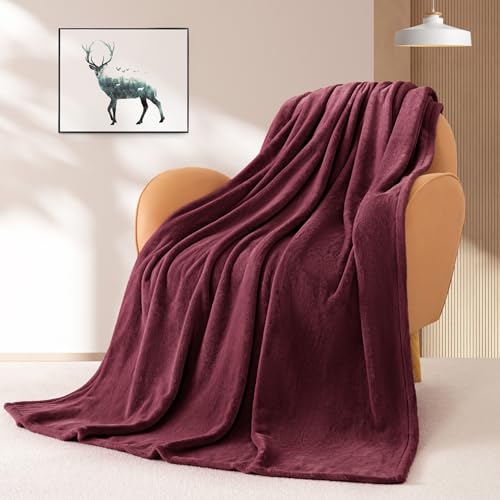 BEAUTEX Fleece Blanket King Size Soft Flannel Throw Lightweight Fuzzy - color: Wine, size: King