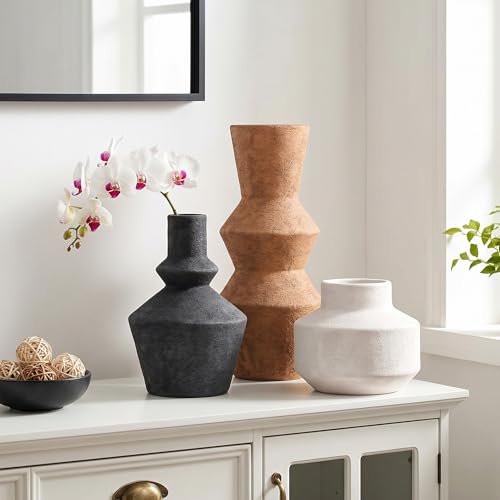 DREAMLOOM Modern Modern Ceramic Vase Set of 3, Rust - color: Rust Red Combo - Funnel-shaped