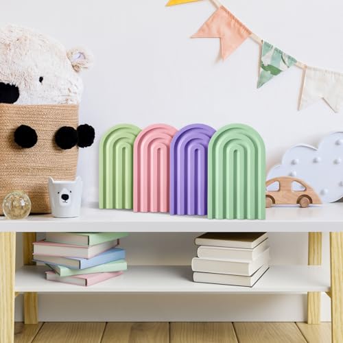 Harloon 4 Pcs Boho Arch Bookends Rainbow Wooden Book Ends, Pastel Color - color: Pastel Color