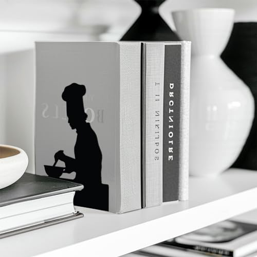 Peacoblue 5.3"x4.3"x7.5" Metal Bookends, Heavy Duty Book Ends for Shelves - color: Male and Female Chefs