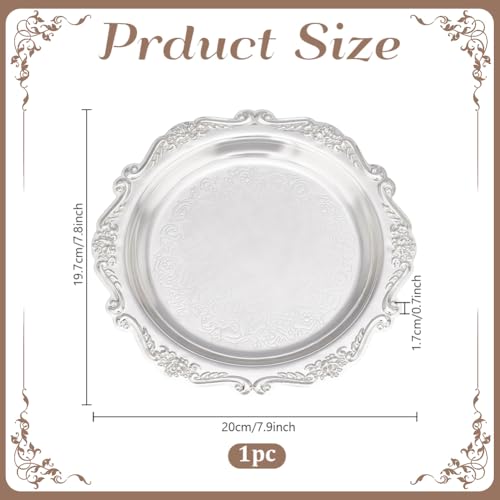 PH PandaHall 7.8" Silver Tray Jewellery Display Round Platter Vintage Style - color: Silver