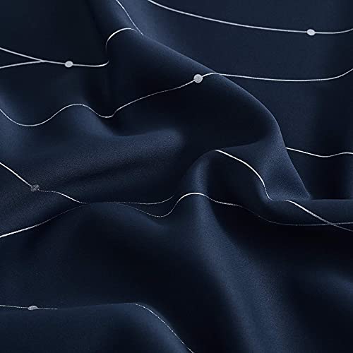 StangH Blackout Curtains Silver Wave Line and Dots Printed Thermal Insulated Window Drapes Grommet Light Blocking Drapery for Living Room Guest Room, Navy Blue, W52 x L72 inches, 2 Panels - color: Silver Navy, size: 52"W x 72"L (Pack of 2)