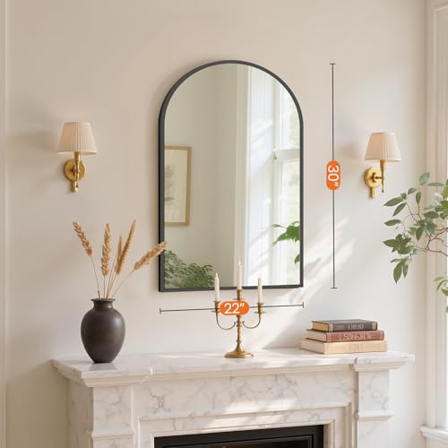Sweetcrispy 21"x31" Arched Black Bathroom Mirror, Bathroom Mirrors for Over Sink, Modern Wall Mirrors Arch Decorative for Entryway, Bedroom, Vanity,Horizontal or Vertical Hanging - color: Black-arched, size: 31"L x 20"W