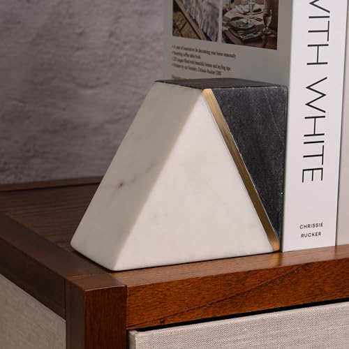 Cork & Mill Marble Bookends with Gold Brass, Grey and White, Set of 2