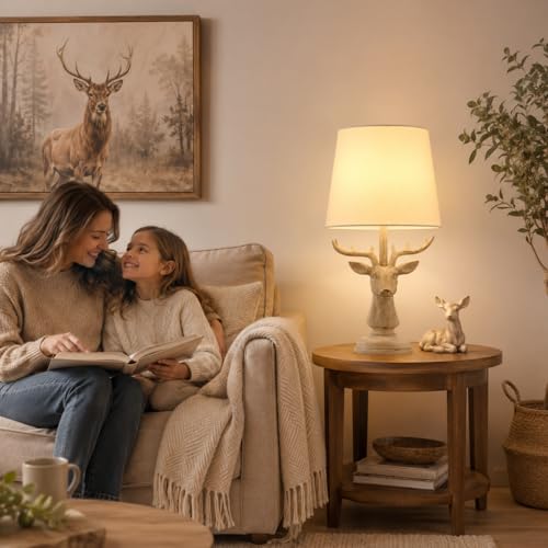 Cabin Lodge Deer Table Lamp.Woodland Animal Lamp for Bedroom or Nursery - color: Deer-Novelty Brown White
