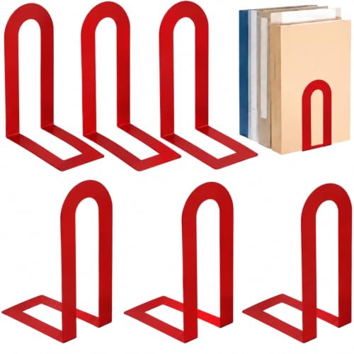 Chunful 6 Pcs Red Metal BookEnds Shelves, 7.5 x 5.75 x 3.5 in - color: Red, size: 7.5 x 5.75 x 3.5 in