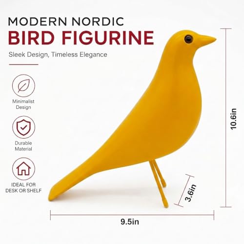 Mid Century Modern Bird Figurine, Resin Shelf Decor Accent (Yellow) - color: Yellow