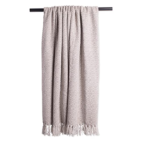 DII Rustic Farmhouse Double Diamond Woven Throw, 50x60, Stone - color: Stone, size: 50x60"
