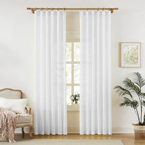 KangBang Pinch Pleated White Sheer Curtains 90 Inches Long 2 Panels - color: White, size: 42"W x 90"L (Pack of 2)