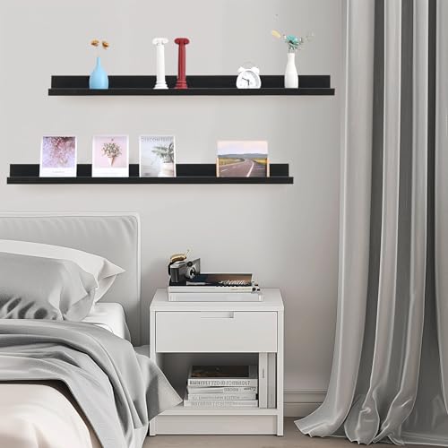 Muzilife 45.3" Large Floating Shelves Wood Wall Shelf with Lip, 2Pcs, Black - color: Black, size: 45.3"