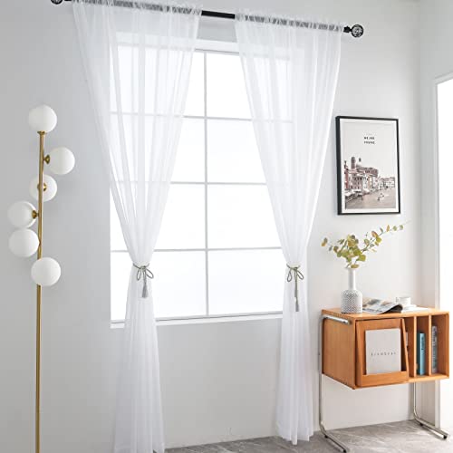 SpaceDresser Basic Rod Pocket Sheer Voile Window Curtain Panels White 1 Pair 2 Panels 52 Width 84 Inch Long for Kitchen Bedroom Children Living Room Yard(White,52 W x 84 L) - color: White, size: 52"W x 84"L (Pack of 2)