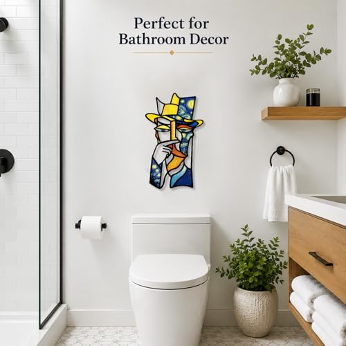 Kercan Bathroom Wall Decor, 14.1 x 8.6 Inch Abstract Metal Face Wall Art - color: Blue