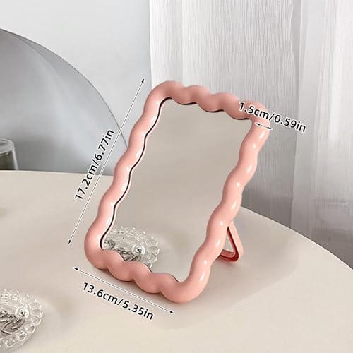 Wave Table Desk Vanity Makeup Mirror Small Make Up Office Mirror Pink - color: Pink
