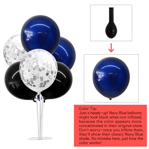 TONIFUL 4 Set Black Blue Silver Balloon Stand Balloon Centerpiece for Table - color: Black Blue Silver